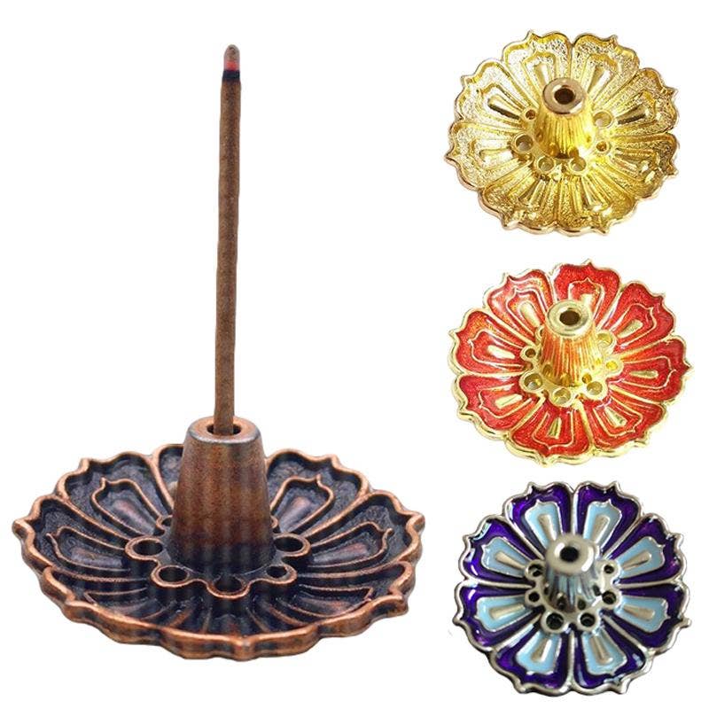 Random Color Enamel Lotus Incense Holder – Mini & Decorative - Spiral Circle