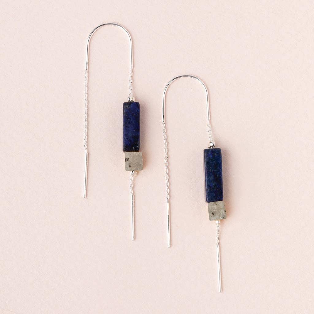 Rectangle Stone Earring - Lapis/Black/Silver - Spiral Circle