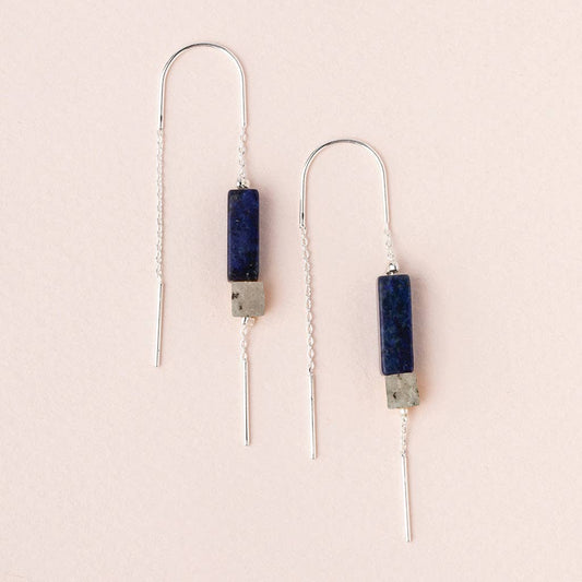 Rectangle Stone Earring - Lapis/Black/Silver - Spiral Circle