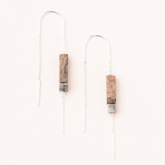 Rectangle Stone Earring - Rhodonite/Black/Silver - Spiral Circle