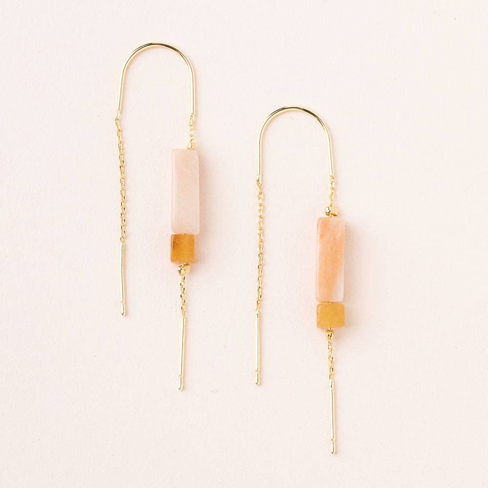 Rectangle Stone Earring - Rose Quartz/Amber/Gold - Spiral Circle