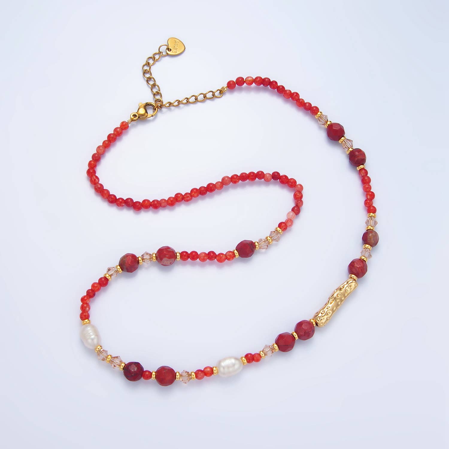 Red Carnelian Beaded Necklace | 14K Gold Plated - Spiral Circle
