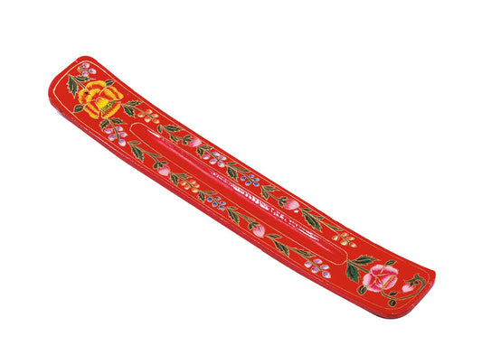 Red Flower Vine Handpainted Incense Holder - Spiral Circle