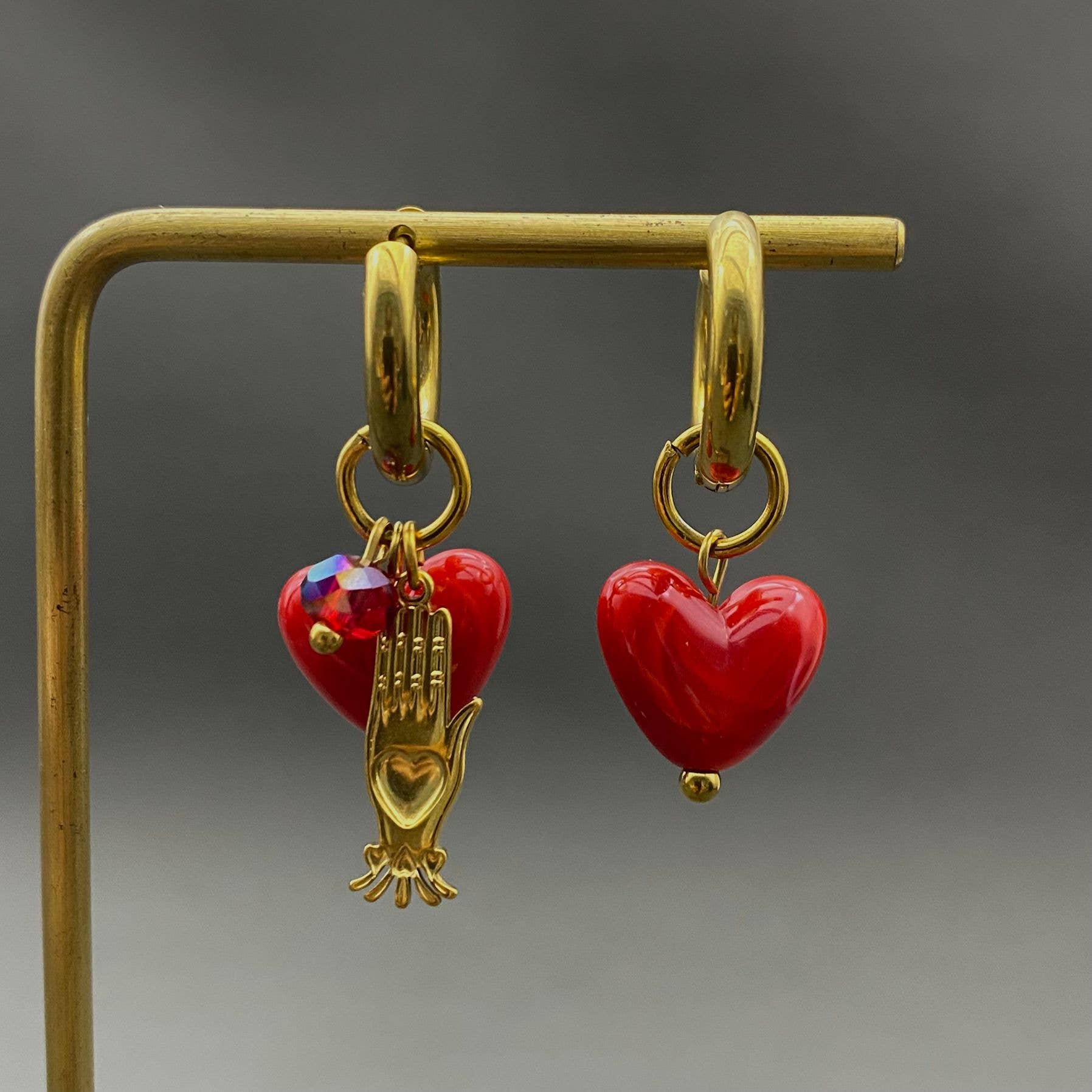 Red Heart Huggie Earrings - Spiral Circle