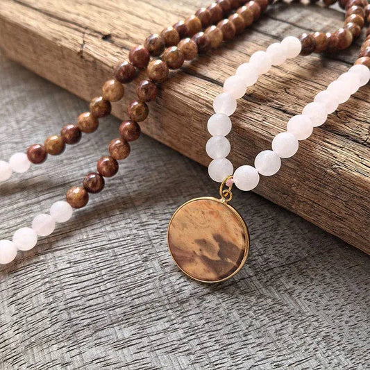 Red Jasper & Matte Rose Quartz 108 Bead Mala - Spiral Circle