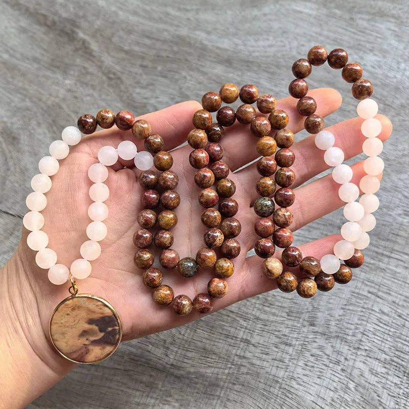 Red Jasper & Matte Rose Quartz 108 Bead Mala - Spiral Circle