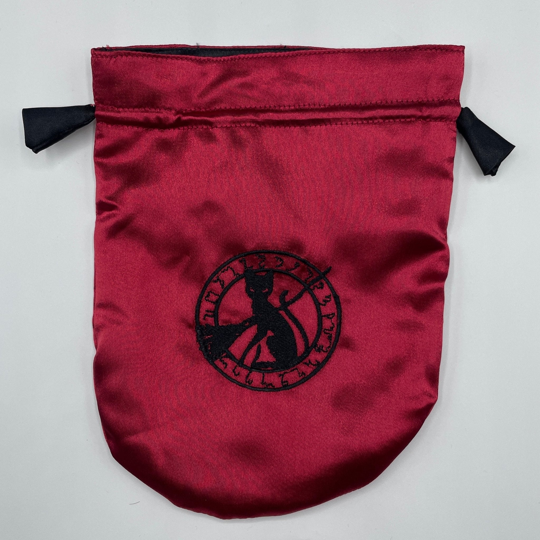 Red Satin Black Cat Tarot Bag - Spiral Circle