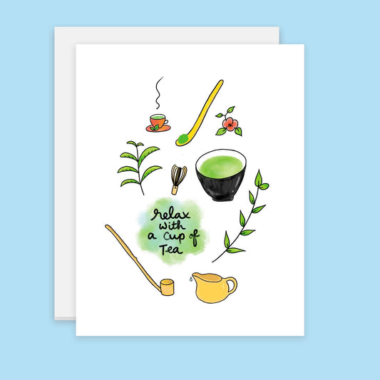 Relax With a Cup of Tea, Matcha Card - Spiral Circle
