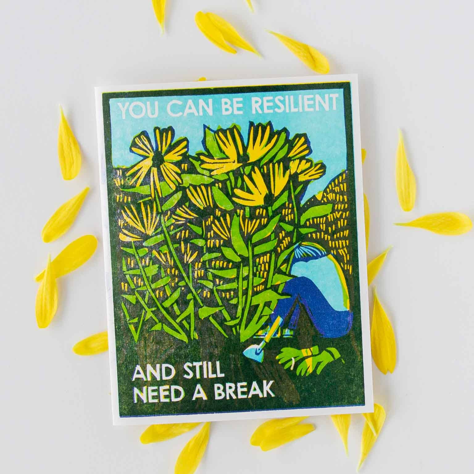 Resilient and Resting Letterpress Encouragement Card - Spiral Circle