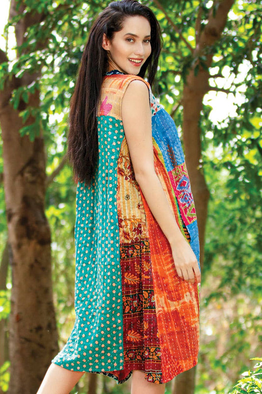 Reversible Kantha Frock - Spiral Circle