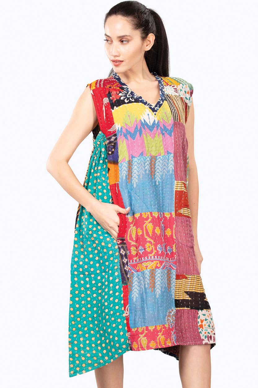 Reversible Kantha Frock - Spiral Circle