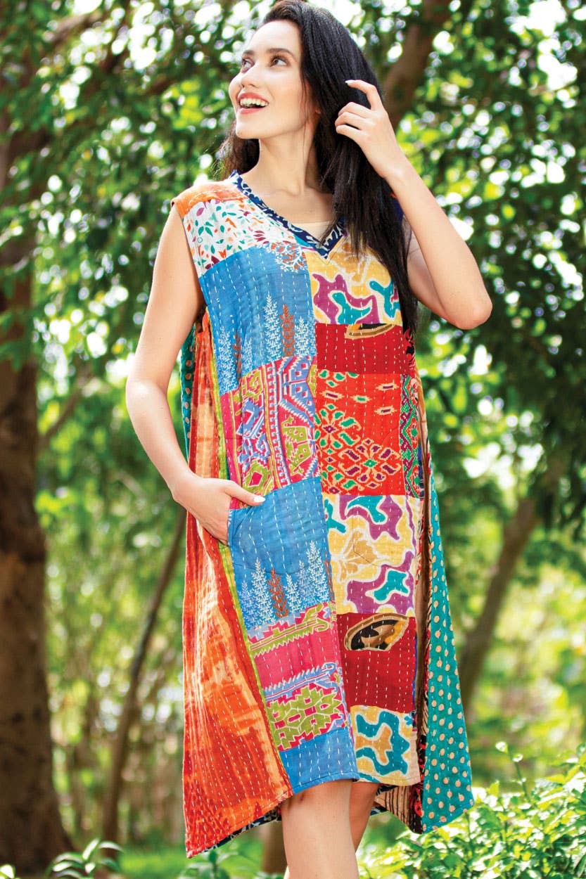 Reversible Kantha Frock - Spiral Circle
