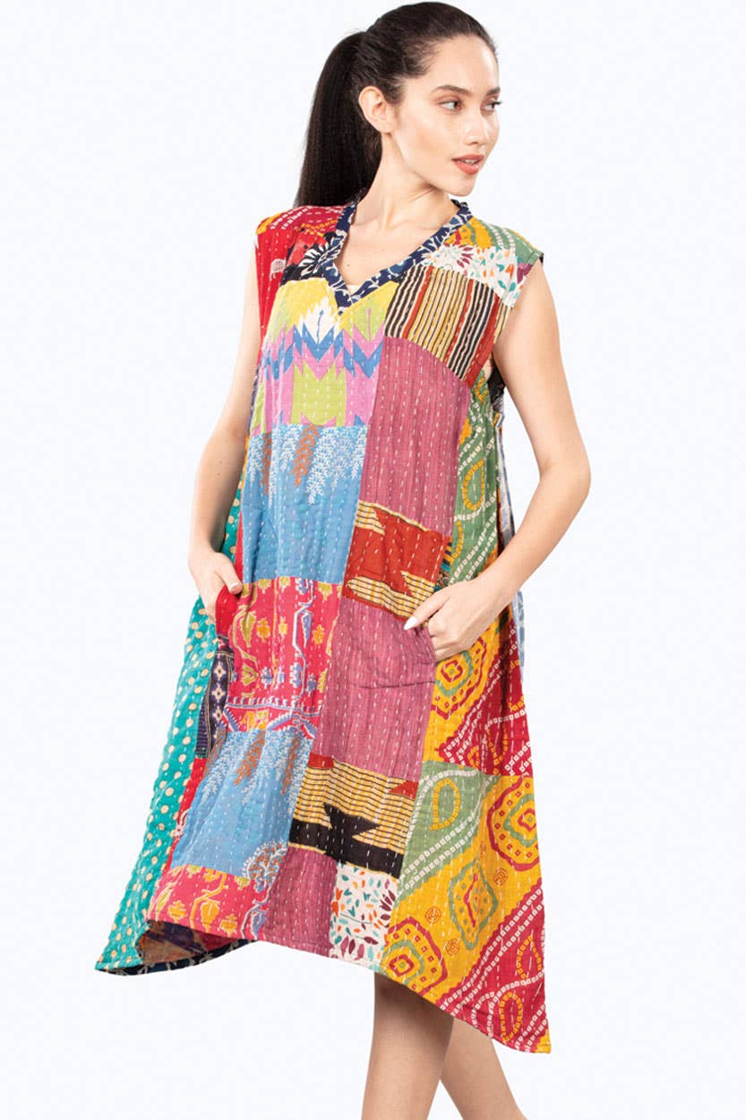 Reversible Kantha Frock - Spiral Circle