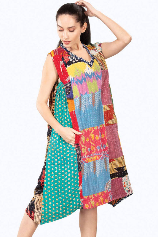Reversible Kantha Frock - Spiral Circle