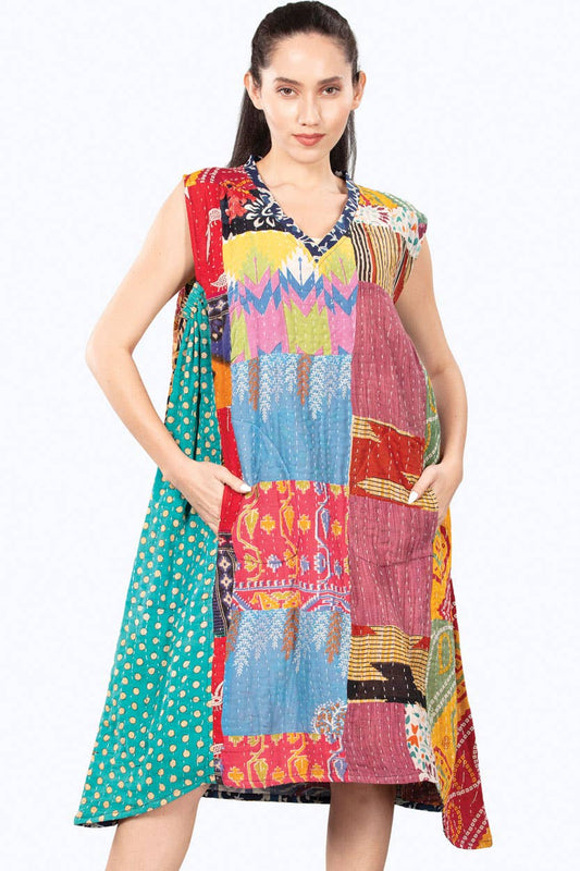 Reversible Kantha Frock - Spiral Circle