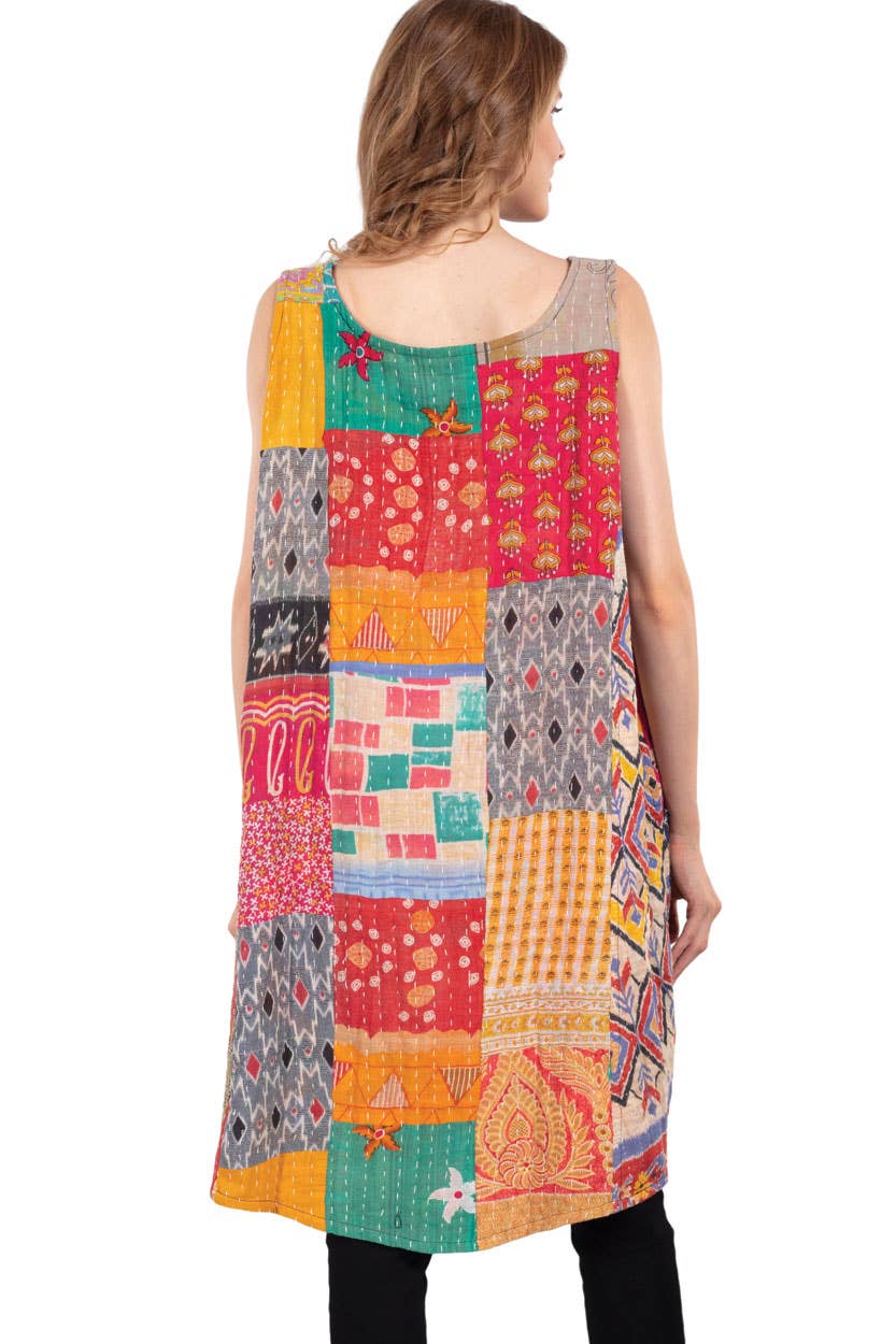 Reversible Kantha V - Neck Dress - Spiral Circle