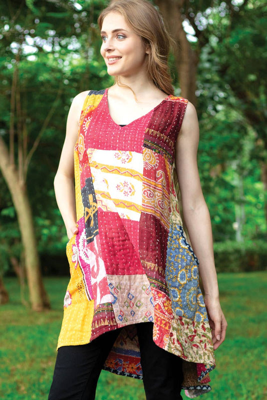 Reversible Kantha V - Neck Dress - Spiral Circle