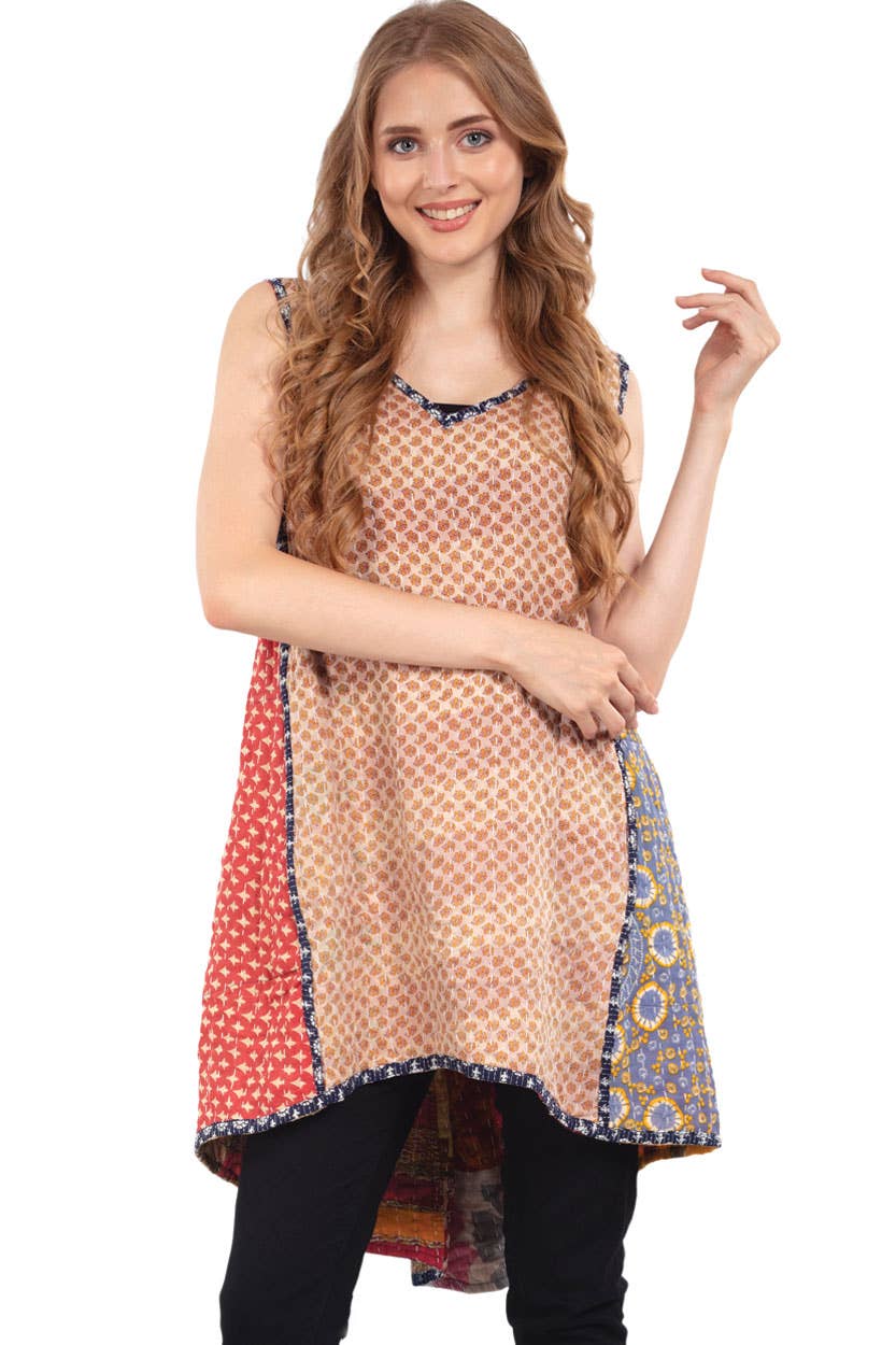 Reversible Kantha V - Neck Dress - Spiral Circle