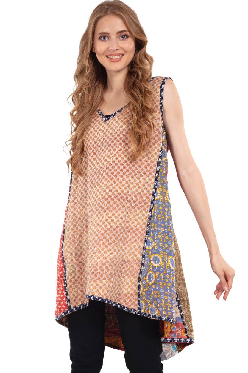Reversible Kantha V - Neck Dress - Spiral Circle