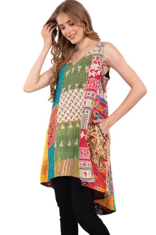 Reversible Kantha V - Neck Dress - Spiral Circle