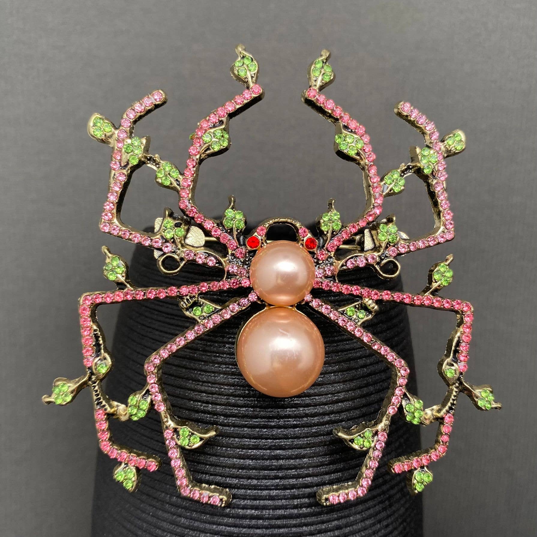 Rhinestone Big Spider Brooch - Spiral Circle