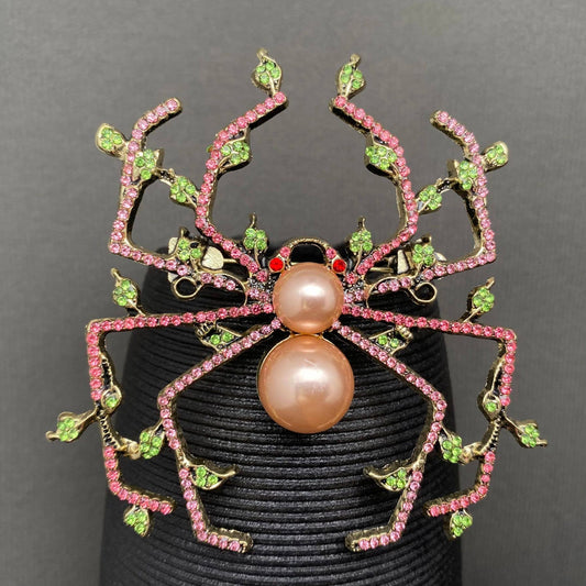 Rhinestone Big Spider Brooch - Spiral Circle