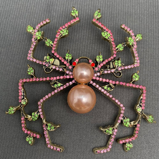 Rhinestone Big Spider Brooch - Spiral Circle
