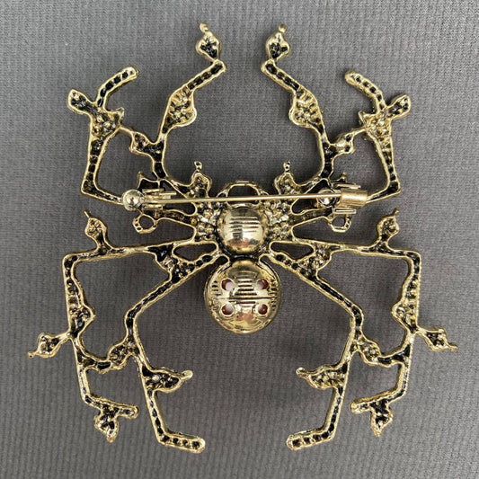 Rhinestone Big Spider Brooch - Spiral Circle
