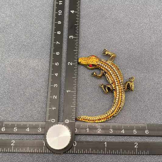Rhinestone Crocodile Brooch - Spiral Circle