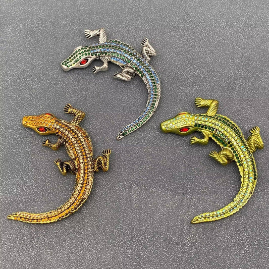 Rhinestone Crocodile Brooch - Spiral Circle