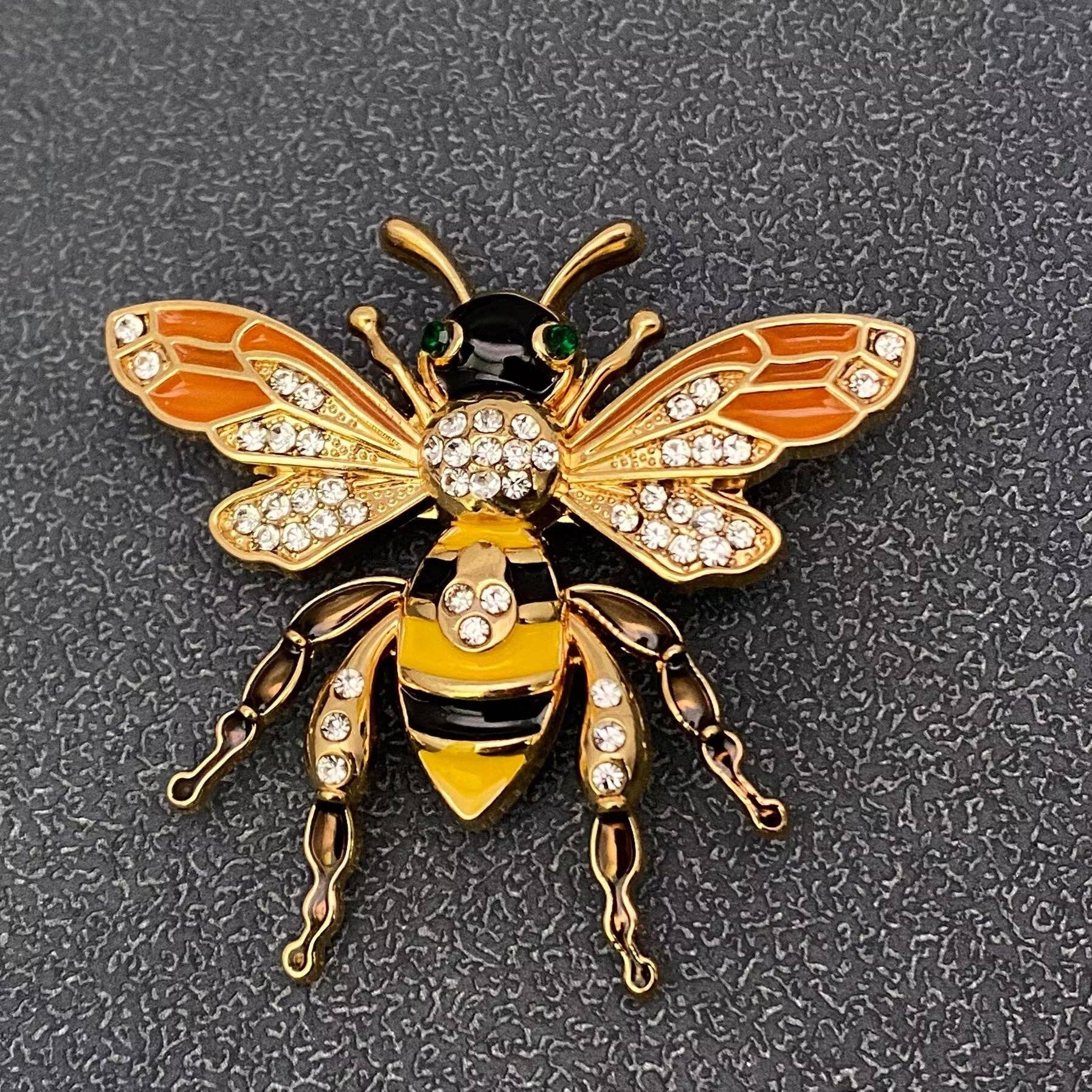 Rhinestone Enamel Bee Brooch - Spiral Circle