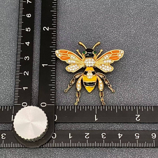 Rhinestone Enamel Bee Brooch - Spiral Circle