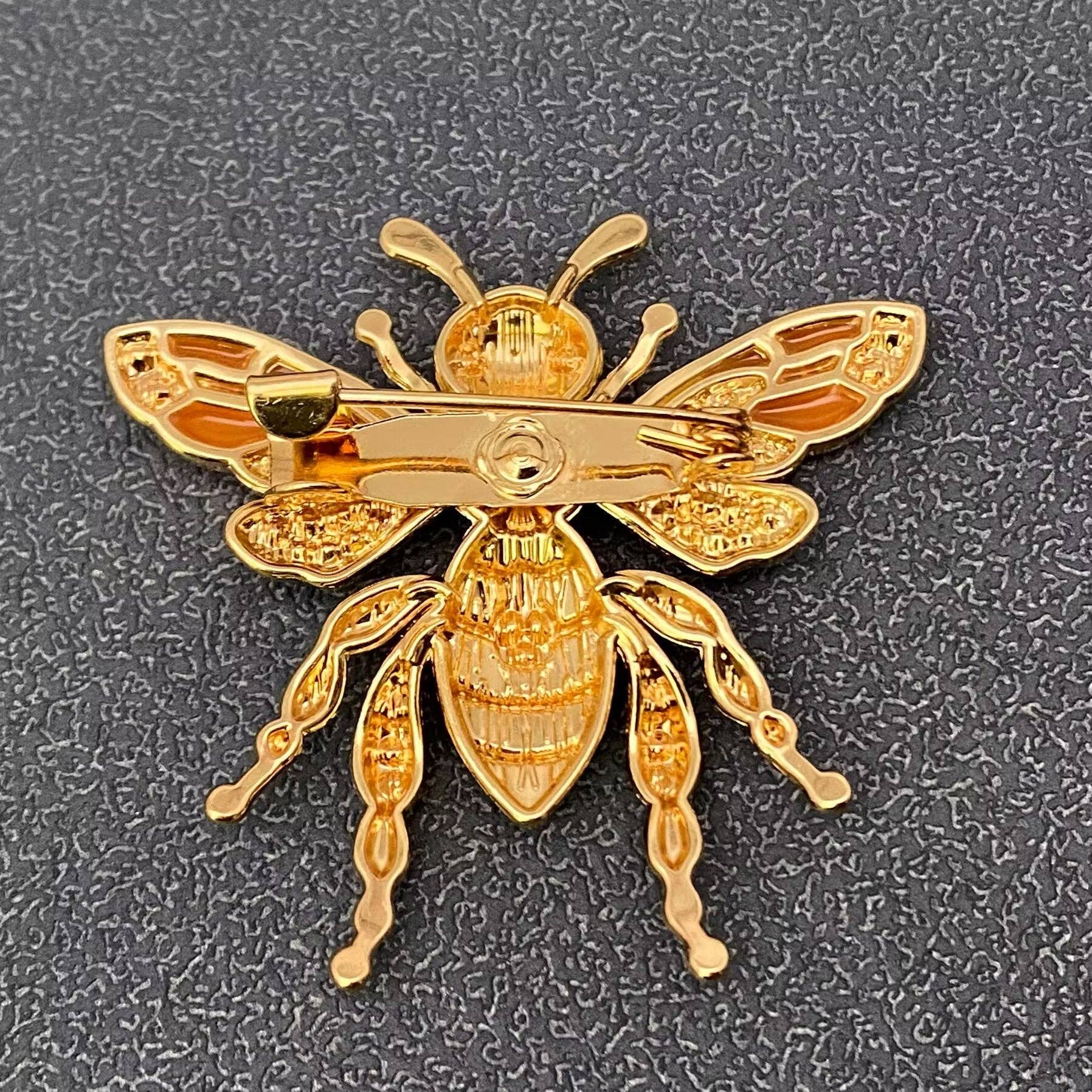 Rhinestone Enamel Bee Brooch - Spiral Circle