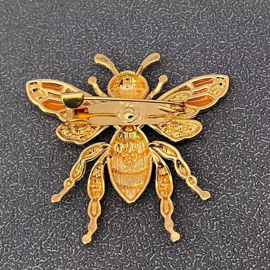 Rhinestone Enamel Bee Brooch - Spiral Circle
