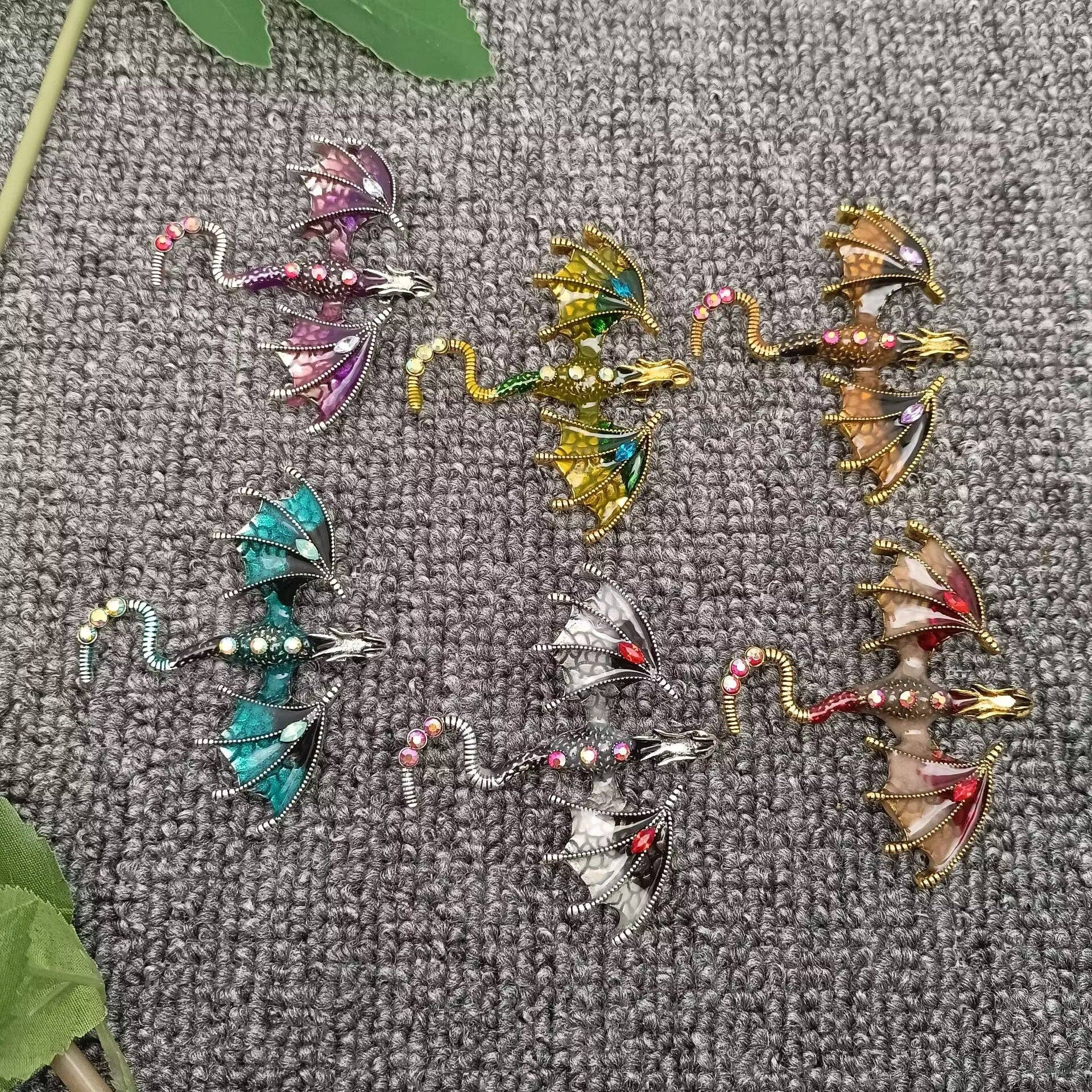 Rhinestone Enamel Dragon Brooch - Spiral Circle