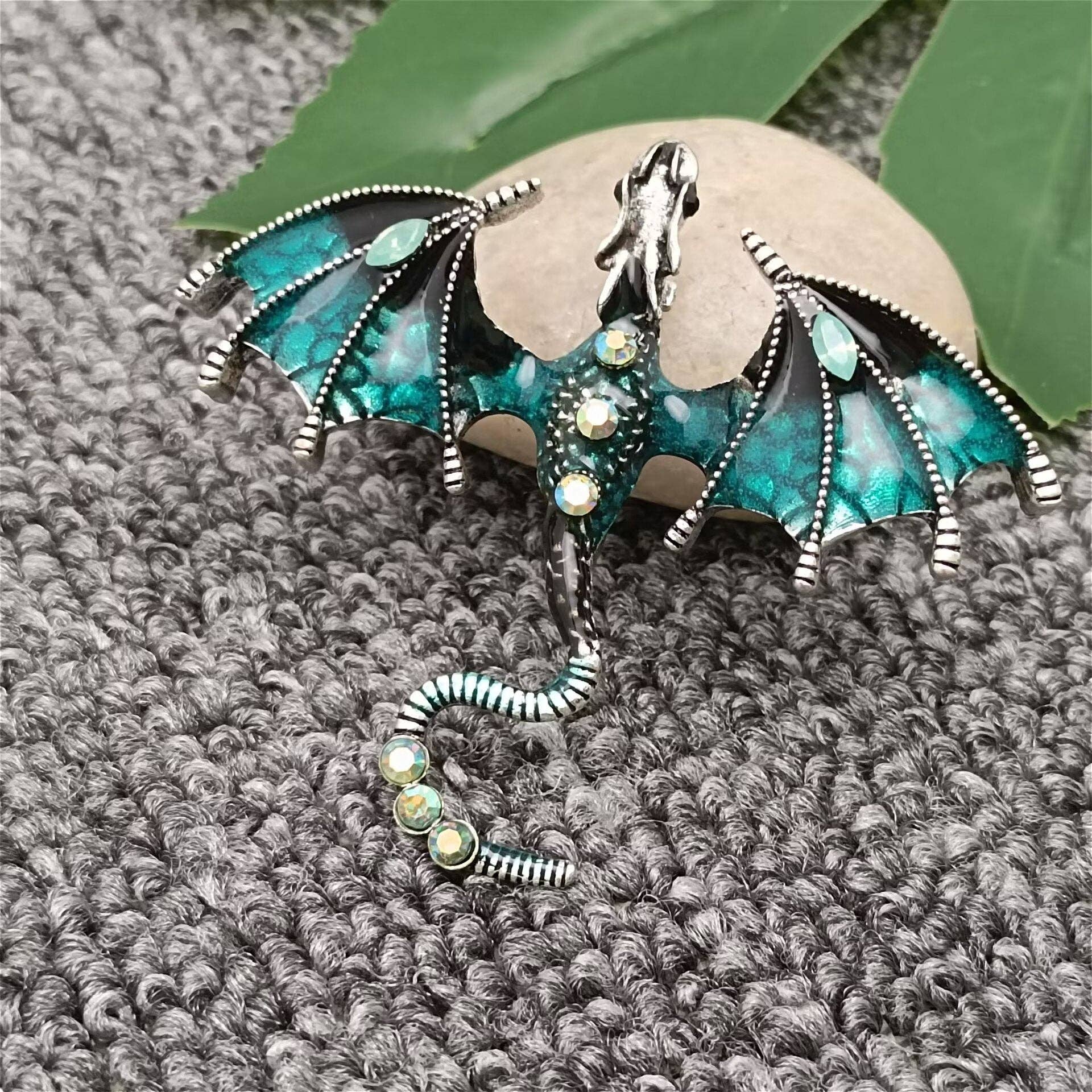 Rhinestone Enamel Dragon Brooch - Spiral Circle