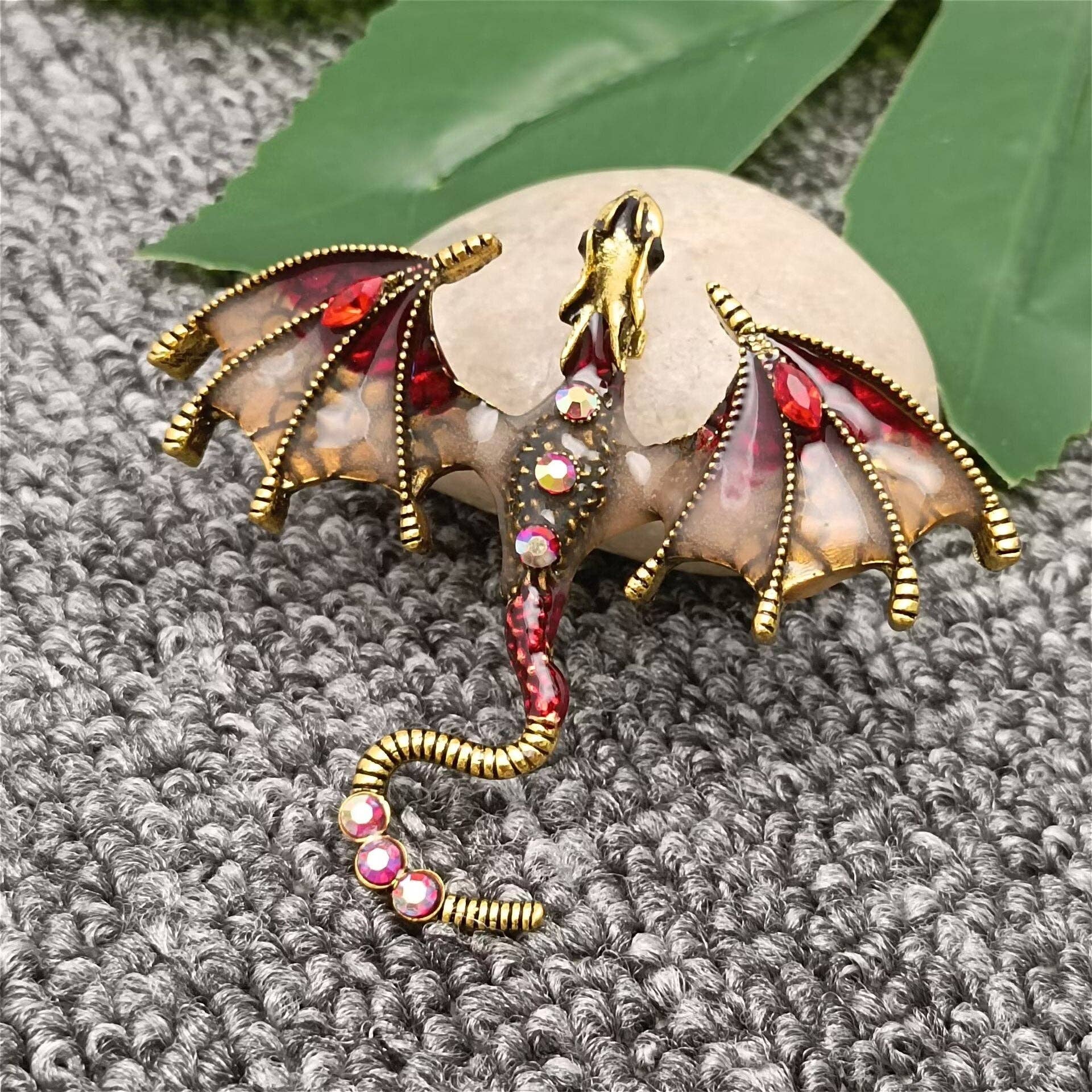 Rhinestone Enamel Dragon Brooch - Spiral Circle