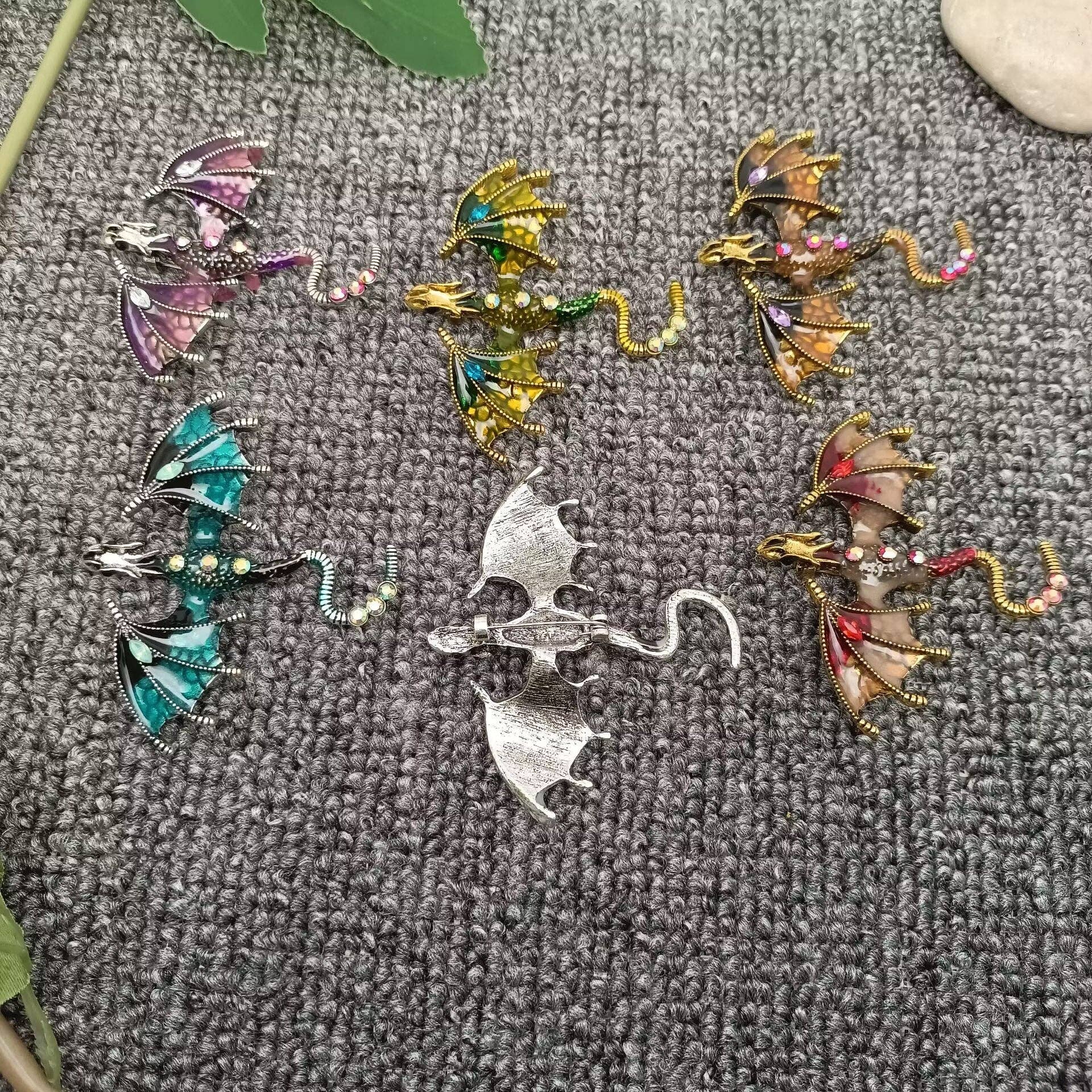 Rhinestone Enamel Dragon Brooch - Spiral Circle