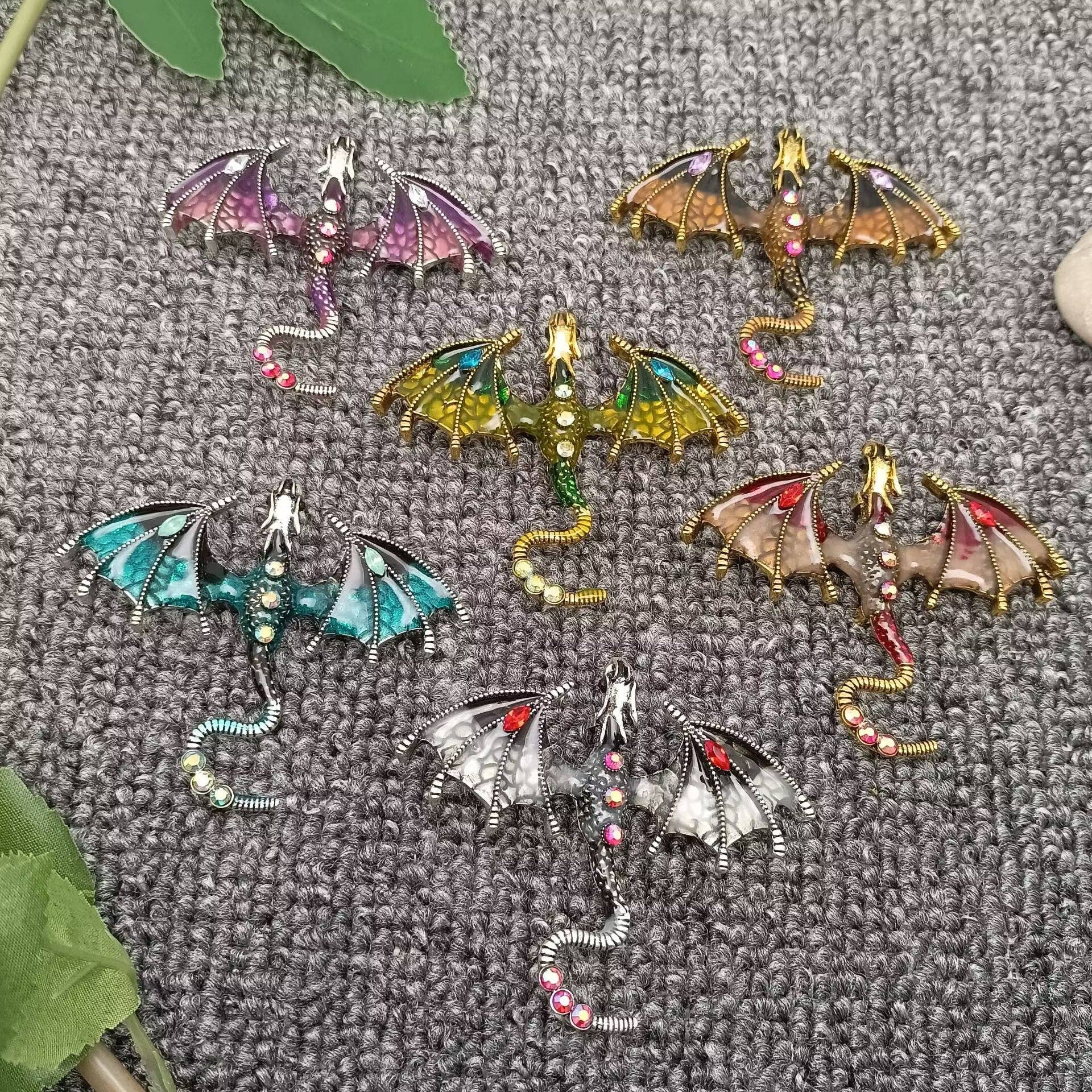 Rhinestone Enamel Dragon Brooch - Spiral Circle