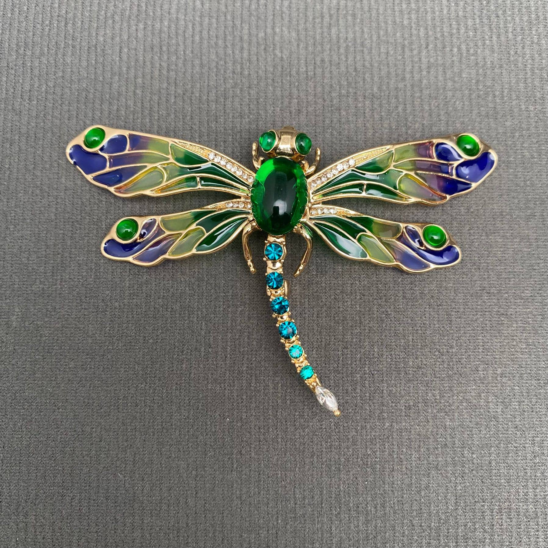Rhinestone Enamel Dragonfly Brooch - Spiral Circle