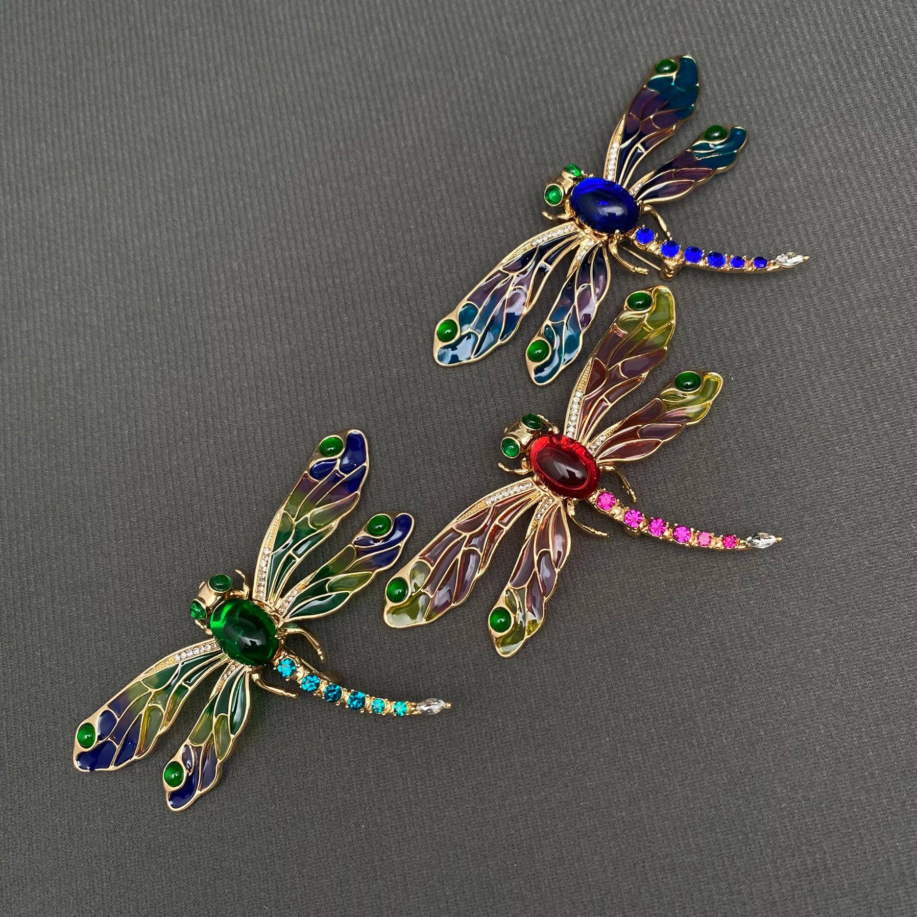 Rhinestone Enamel Dragonfly Brooch - Spiral Circle