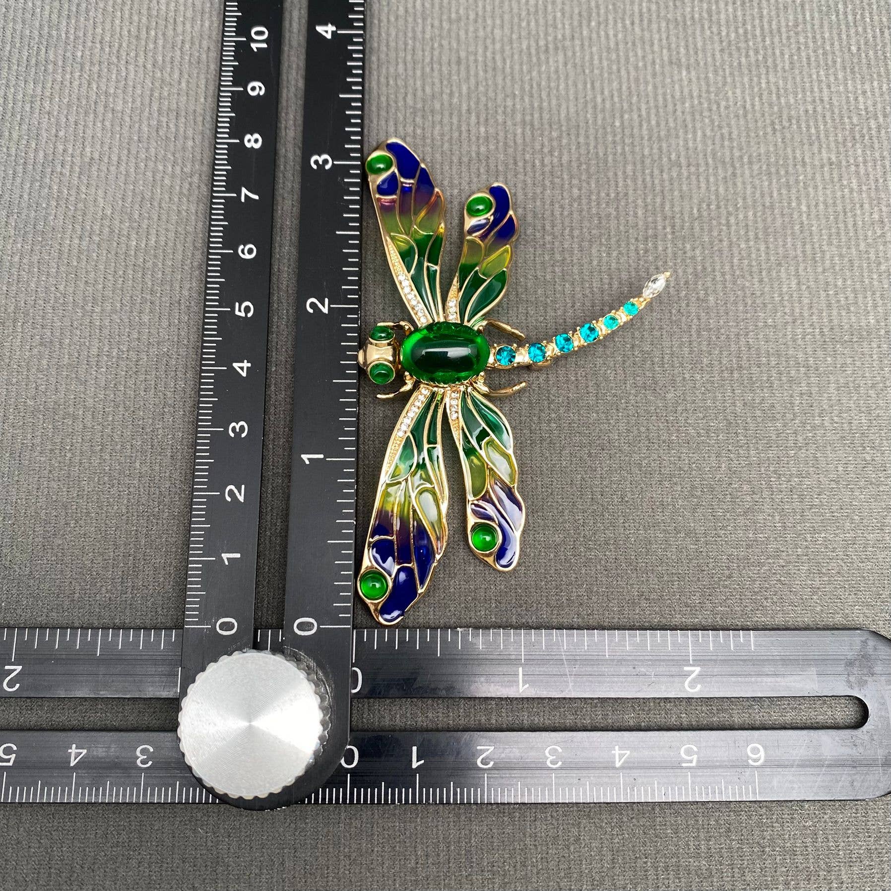 Rhinestone Enamel Dragonfly Brooch - Spiral Circle