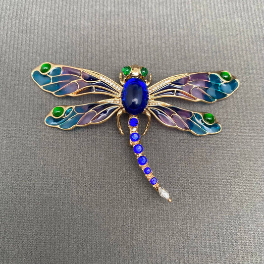 Rhinestone Enamel Dragonfly Brooch - Spiral Circle