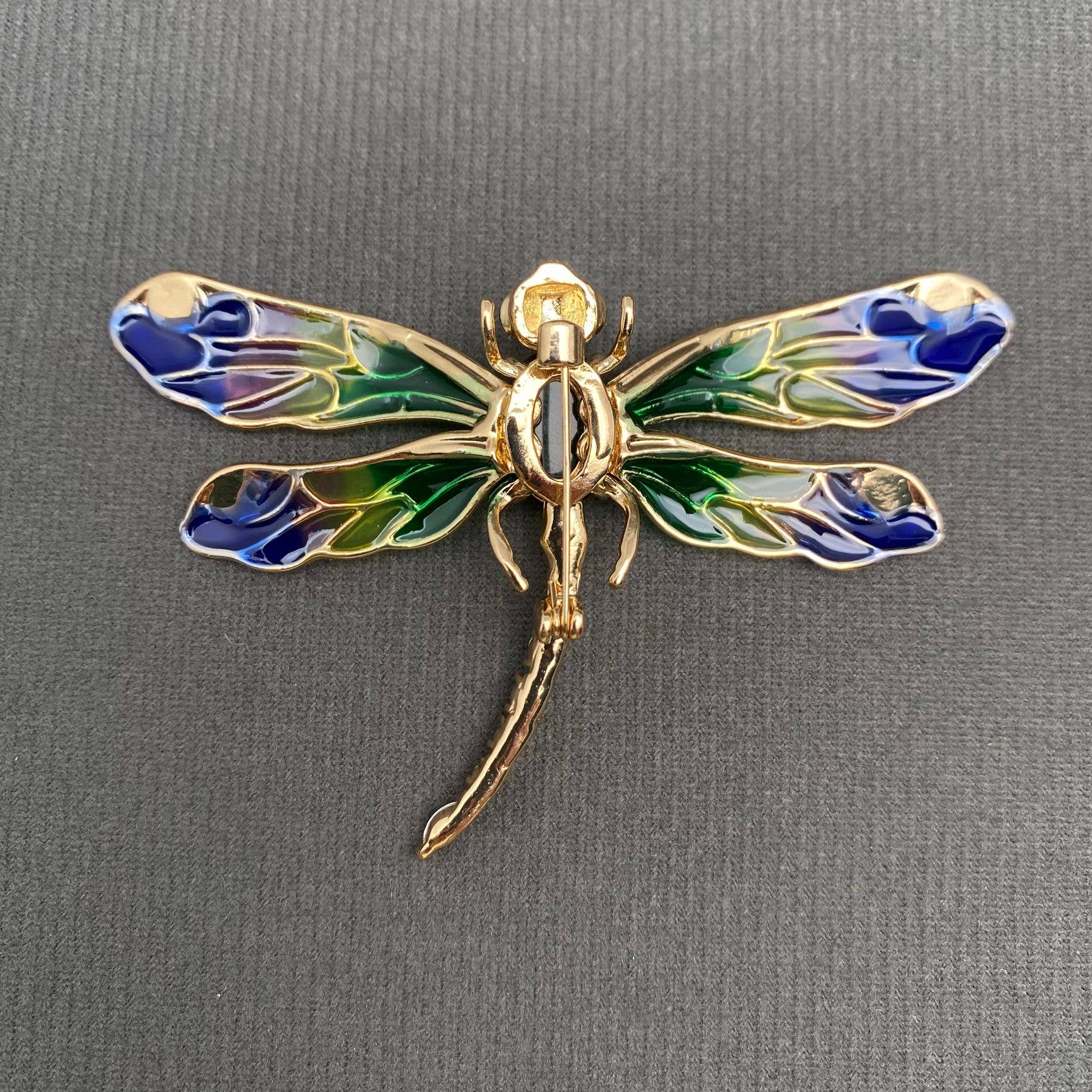 Rhinestone Enamel Dragonfly Brooch - Spiral Circle