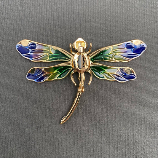 Rhinestone Enamel Dragonfly Brooch - Spiral Circle