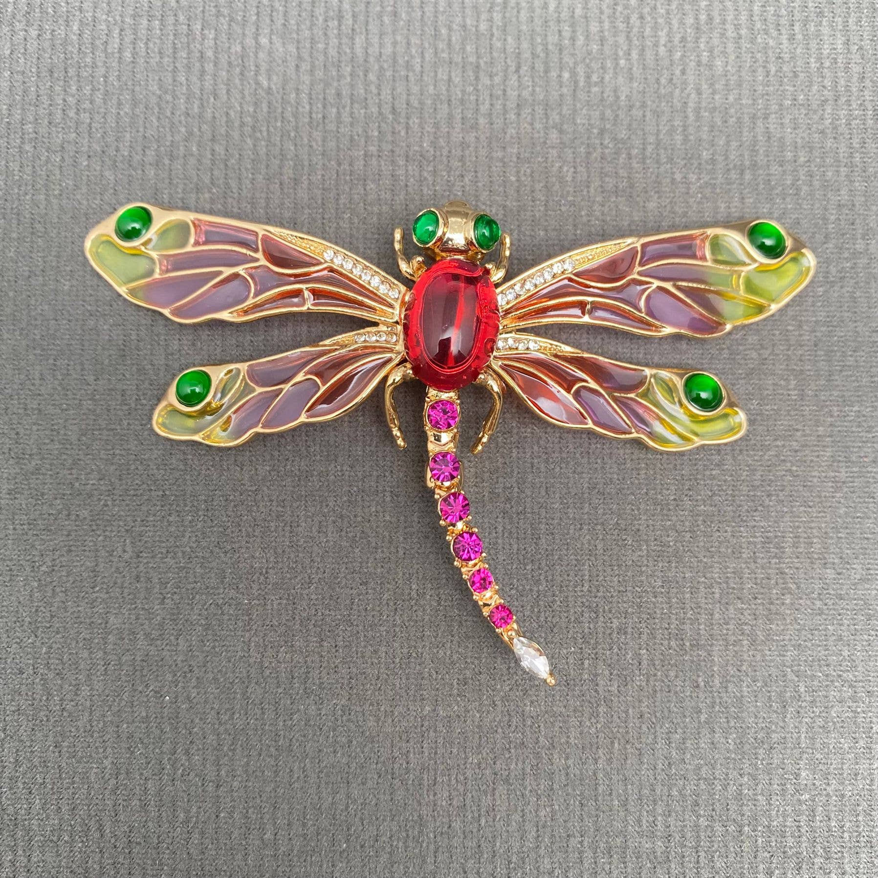 Rhinestone Enamel Dragonfly Brooch - Spiral Circle