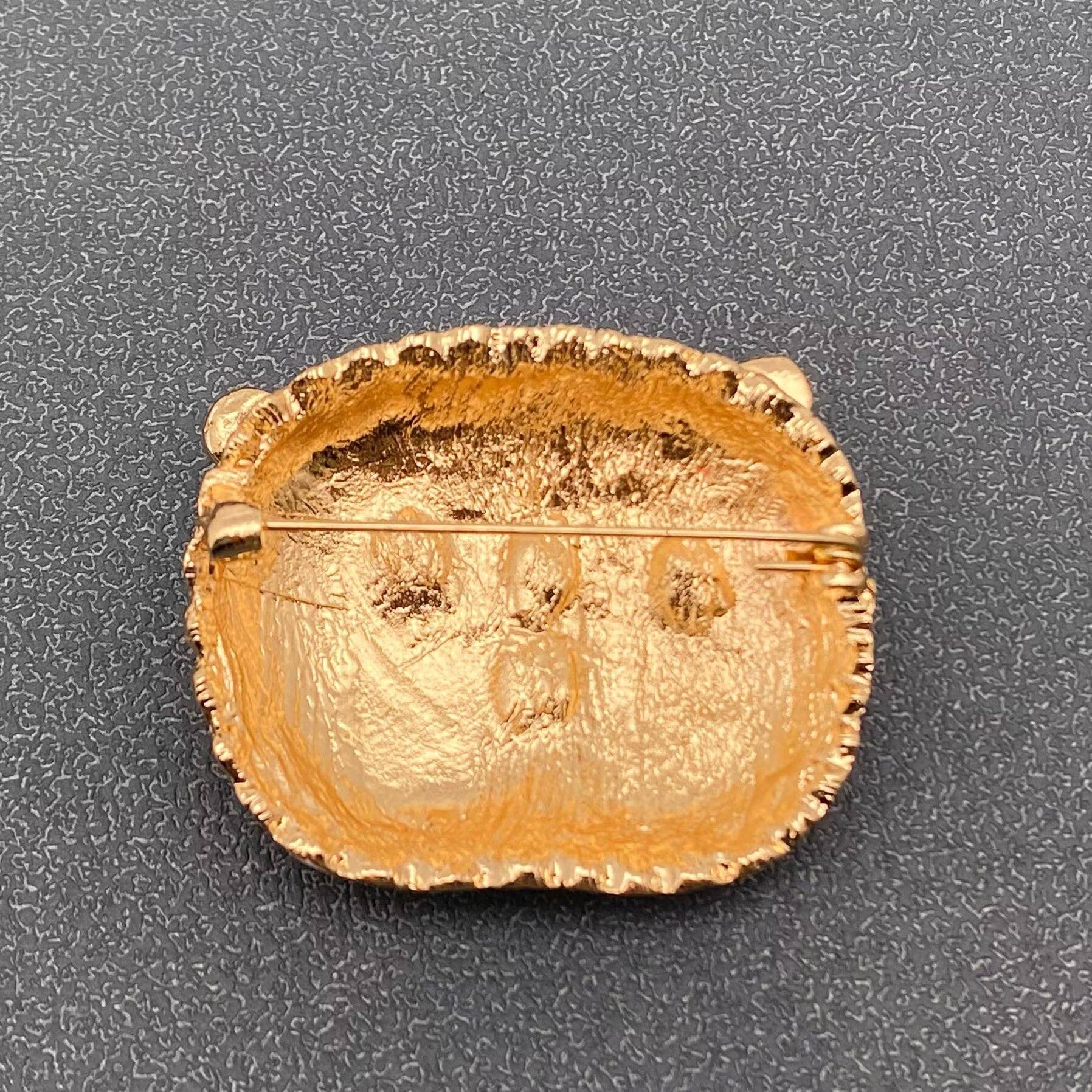 Rhinestone Enamel Owl Head Brooch - Spiral Circle