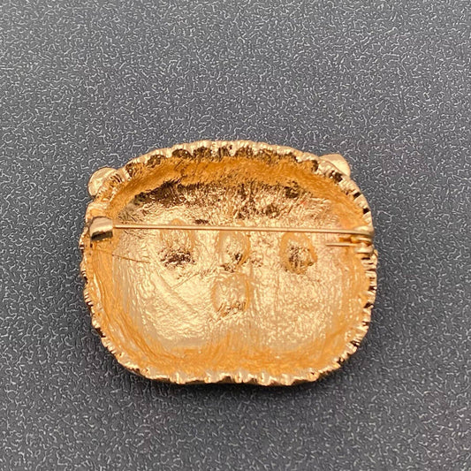 Rhinestone Enamel Owl Head Brooch - Spiral Circle