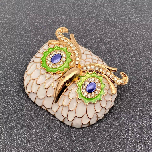Rhinestone Enamel Owl Head Brooch - Spiral Circle