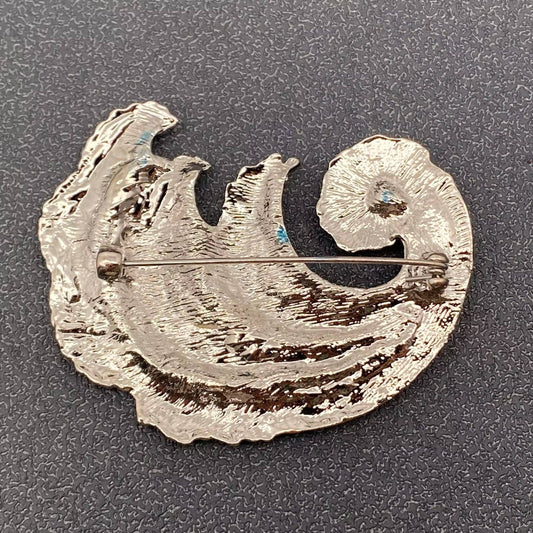 Rhinestone Enamel Wave Brooch - Spiral Circle